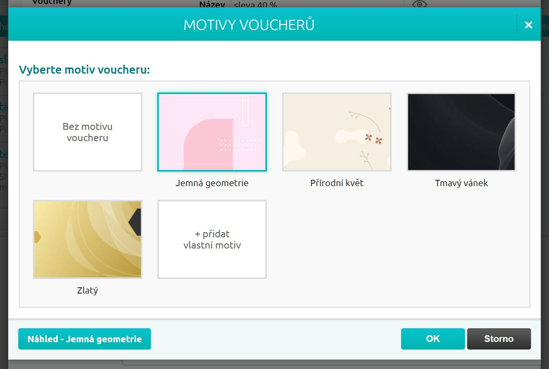 okno Motivy voucherů